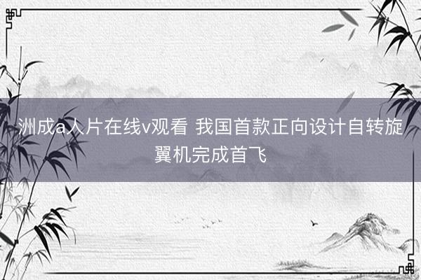 洲成a人片在线v观看 我国首款正向设计自转旋翼机完成首飞