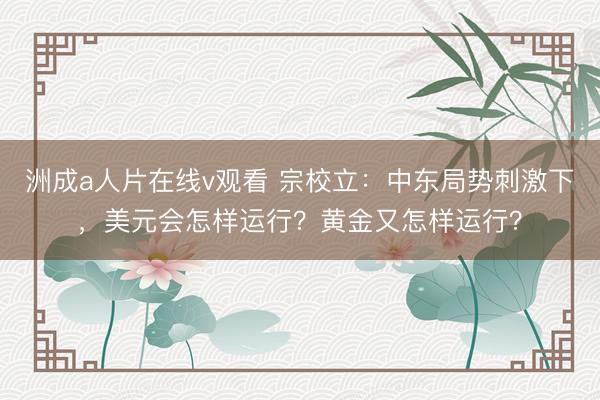洲成a人片在线v观看 宗校立：中东局势刺激下，美元会怎样运行？黄金又怎样运行？
