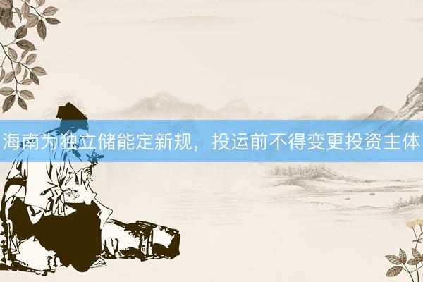 海南为独立储能定新规，投运前不得变更投资主体