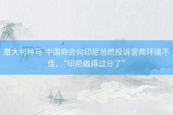 意大利种马 中国商会向印尼总统投诉营商环境不佳，“印尼做得过分了”