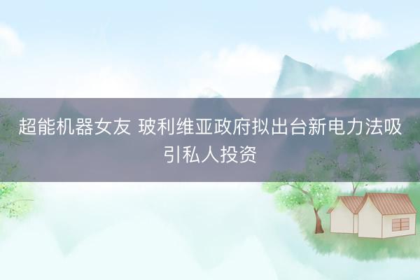 超能机器女友 玻利维亚政府拟出台新电力法吸引私人投资