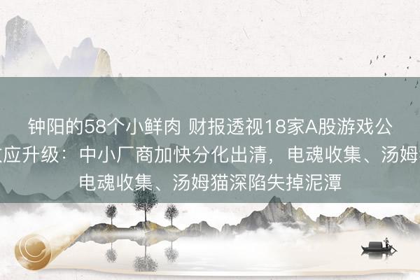 钟阳的58个小鲜肉 财报透视18家A股游戏公司｜行业马太效应升级：中小厂商加快分化出清，电魂收集、汤姆猫深陷失掉泥潭