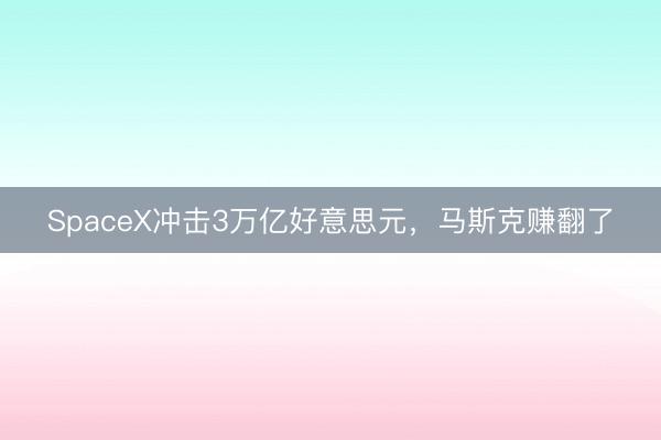 SpaceX冲击3万亿好意思元，马斯克赚翻了