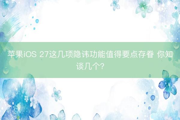 苹果iOS 27这几项隐讳功能值得要点存眷 你知谈几个？